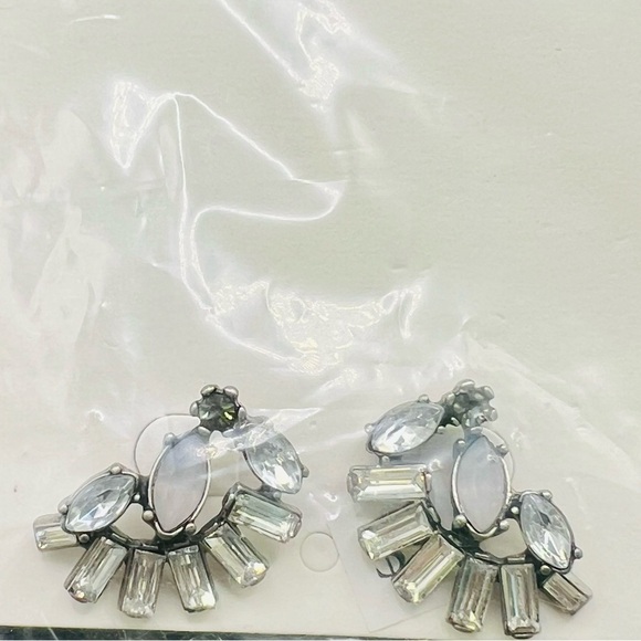 NWT Banana Republic Opal Fan Silver Art Deco Crystal Baguette Earrings - Picture 11 of 12